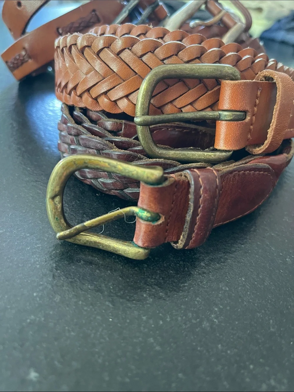 LOT Vintage Brown Braided Leather Belts